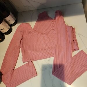 SHEIN Dusty Pink Ribbed V-Neck Bodysuit